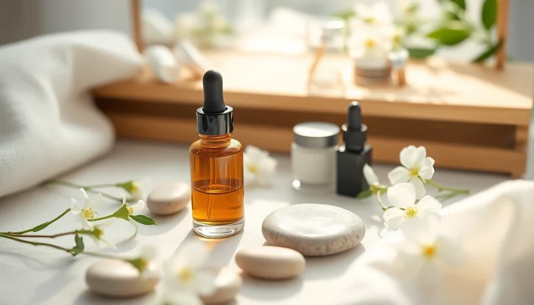 Applying CBD oil for skin on a peaceful vanity with natural decor, promoting skincare relaxation.