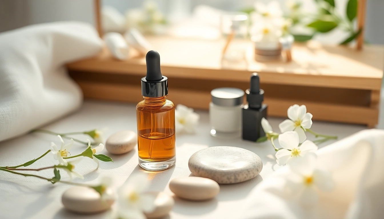 Applying CBD oil for skin on a peaceful vanity with natural decor, promoting skincare relaxation.