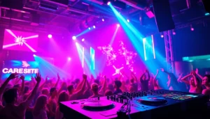 Experience the vibrant energy of a miami rave with lively crowds and electrifying lights.