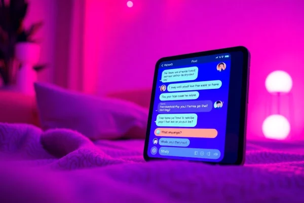 Intimate scene showcasing a sex AI chat on a digital device with vibrant colors.
