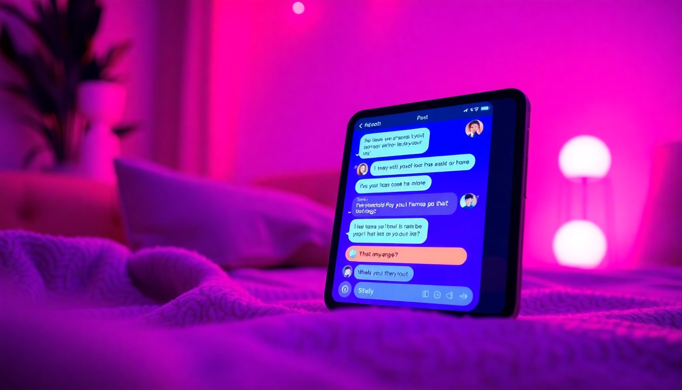 Intimate scene showcasing a sex AI chat on a digital device with vibrant colors.