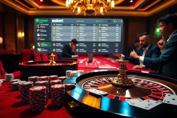 Experience sbobet betting strategies at a vibrant casino table with poker chips and cards.