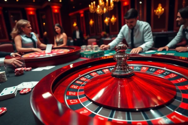 Players engaging at a roulette table inspired by https://rr88co.net/ with vibrant poker chips and betting slips.