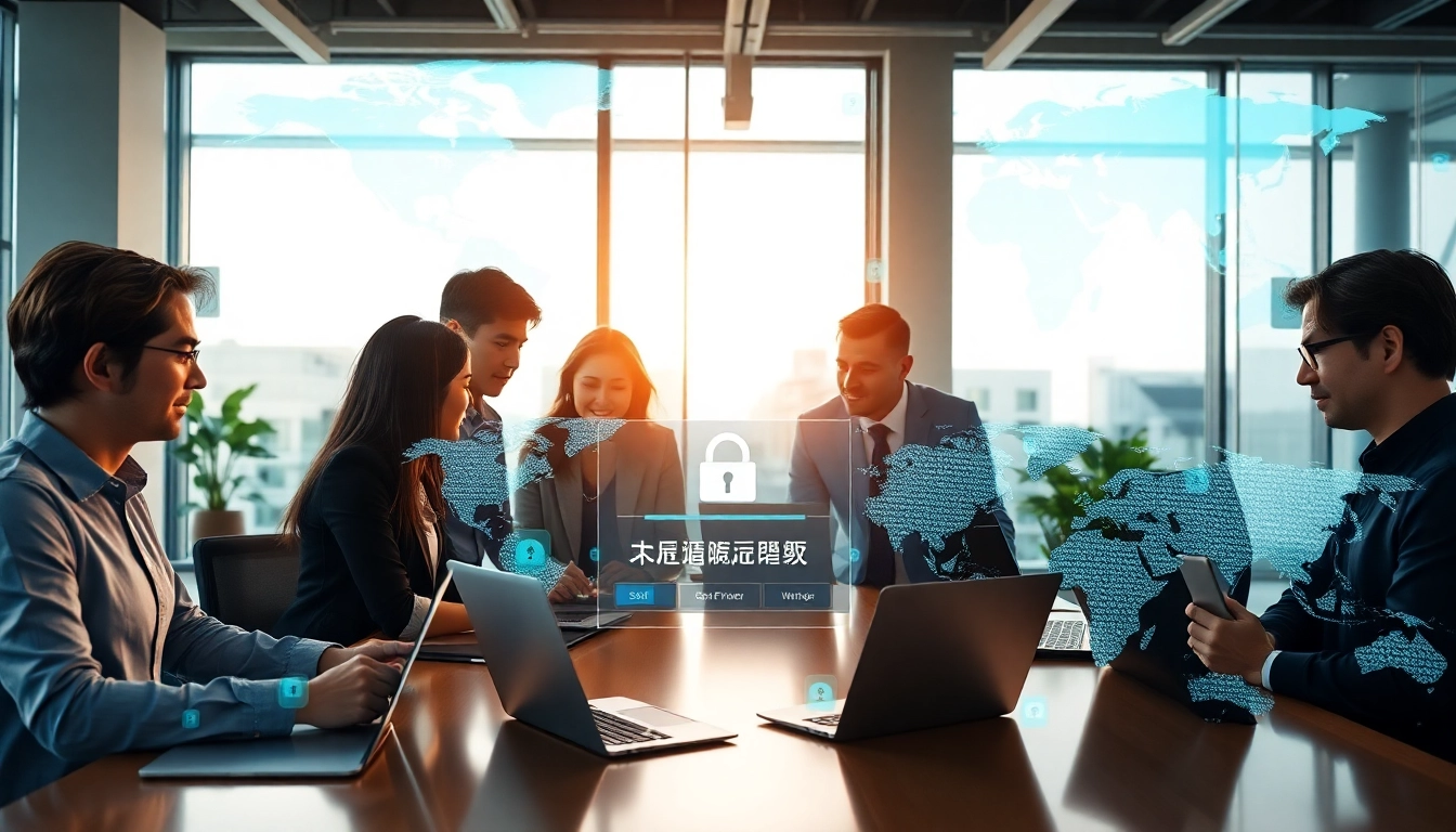 快连下载 application showcased in a modern office fostering global connectivity.