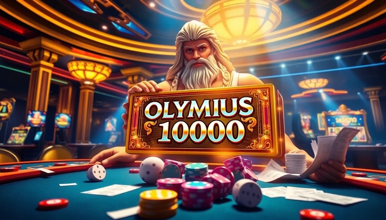 Play the Olympus 1000 slot machine surrounded by vibrant casino excitement.