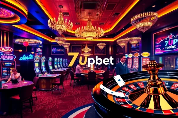 Experience the excitement of 7upbet with vibrant casino scenes and dynamic betting activities.