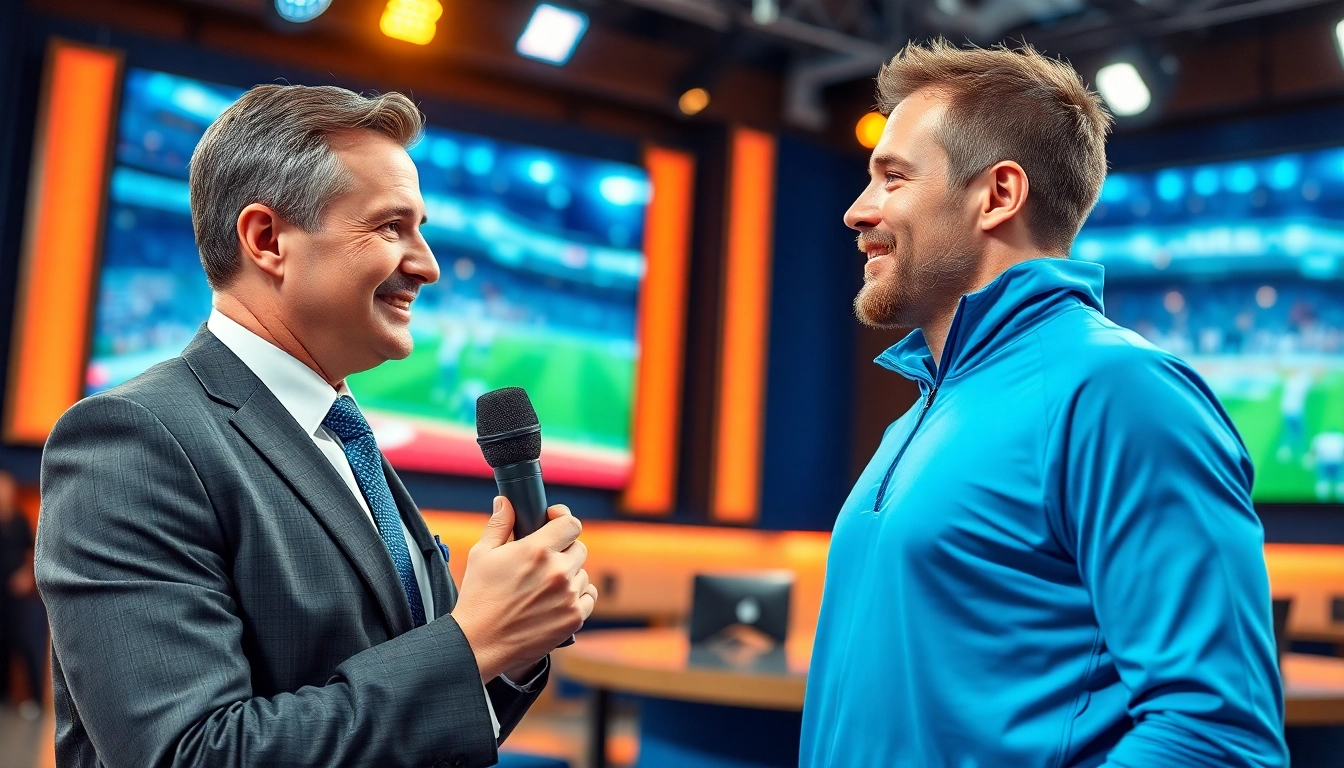 Engaging Sports Broadcasting scene featuring a live interview with an athlete.