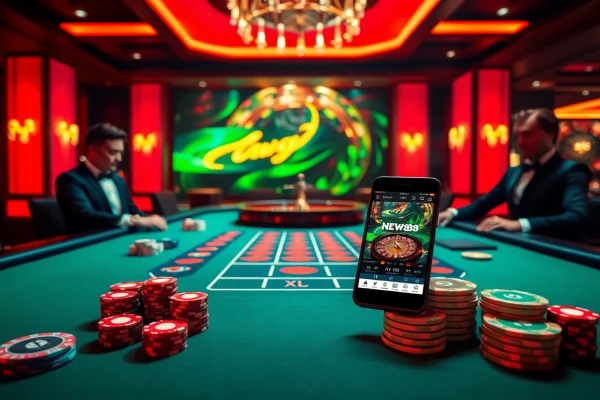 Experience thrilling gaming at New88 with exciting casino elements like poker chips and roulette.