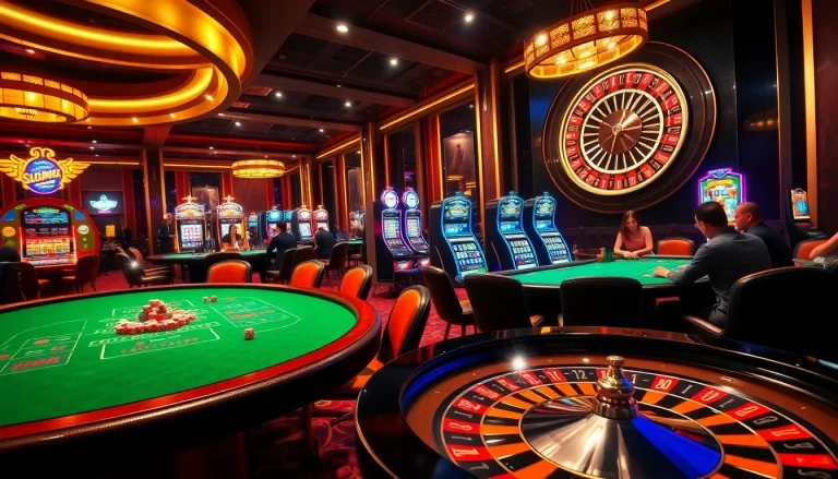 Gambling enthusiasts enjoying a luxurious casino experience at https://taigo88.team/ with poker chips and a roulette wheel.