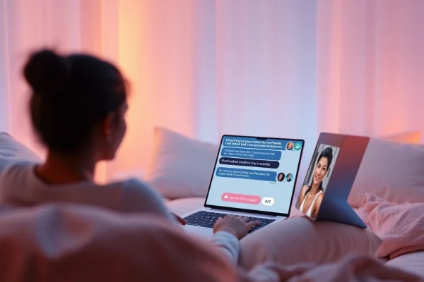 Experiencing engaging ai sex chat in a cozy digital environment with an inviting AI interface.