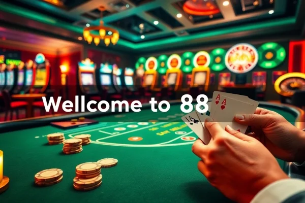 Experience the thrill of 88vv with strategic blackjack gameplay in a luxurious casino setting.