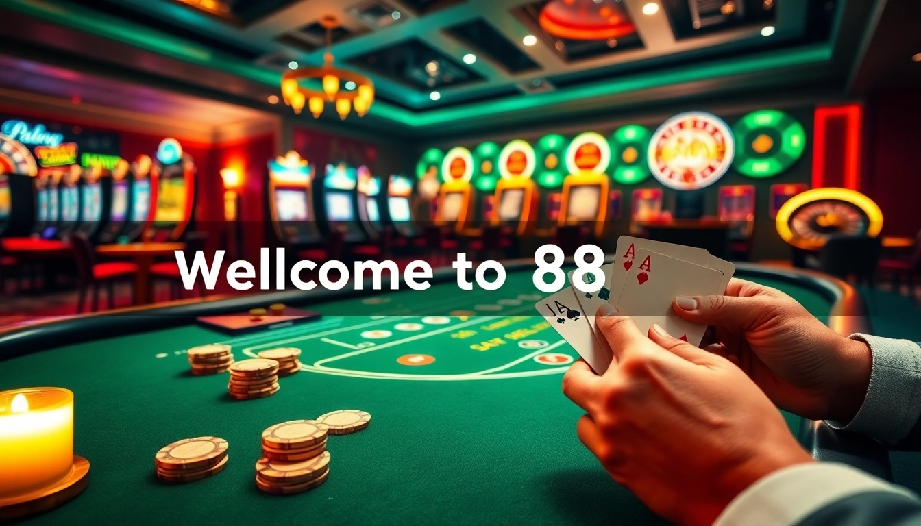 Experience the thrill of 88vv with strategic blackjack gameplay in a luxurious casino setting.