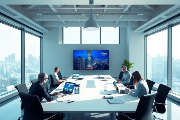 Custom website design NYC showcased in a modern NYC office with a professional team collaborating.