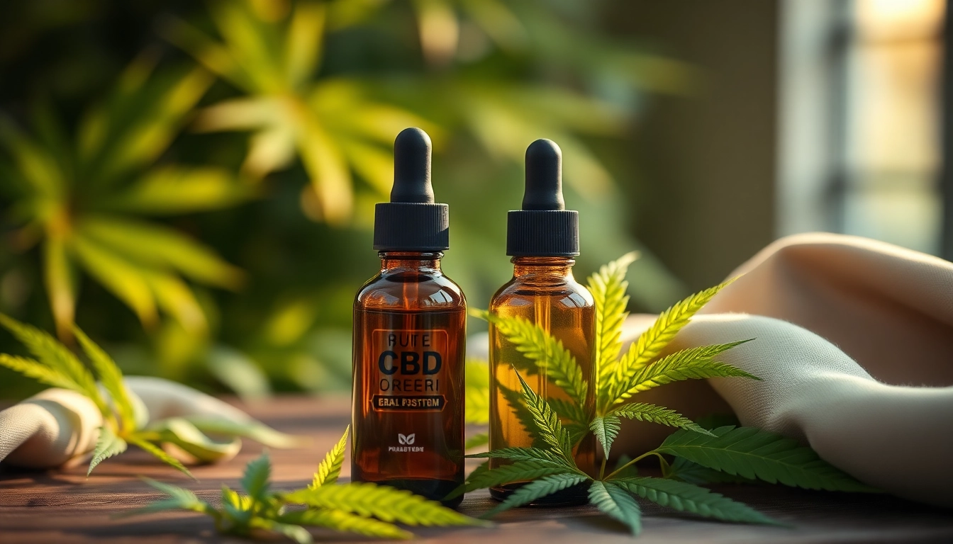 Discover Full spectrum CBD oil in a sleek bottle, surrounded by lush hemp leaves and natural elements.