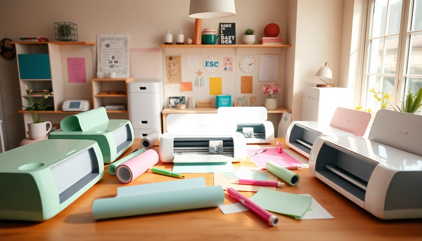 Cricut SVG crafting workspace with vibrant tools and colorful vinyl rolls.