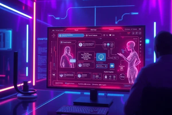 The best NSFW AI chatbots showcased in a futuristic digital environment, featuring engaging virtual character interactions.