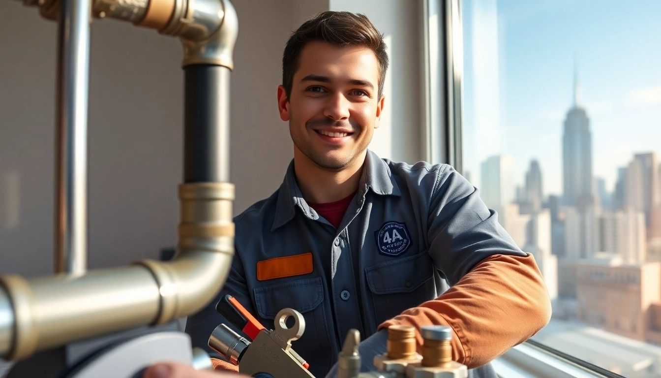 24 hour plumber nyc professionalism shown with a licensed plumber repairing a burst pipe in a New York apartment.