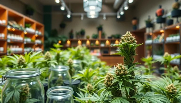 Buy cannabis uk in a stylish dispensary with vibrant products showcased.